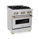 ZLINE 30 in. Autograph Edition Kitchen Package with Stainless Steel Dual Fuel Range and Range Hood with Champagne Bronze Accents (3AKP-RARHDWM30-CB) - MyBBQDirect