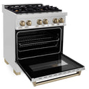 ZLINE 30 in. Autograph Edition Kitchen Package with Stainless Steel Dual Fuel Range and Range Hood with Champagne Bronze Accents (3AKP-RARHDWM30-CB) - MyBBQDirect