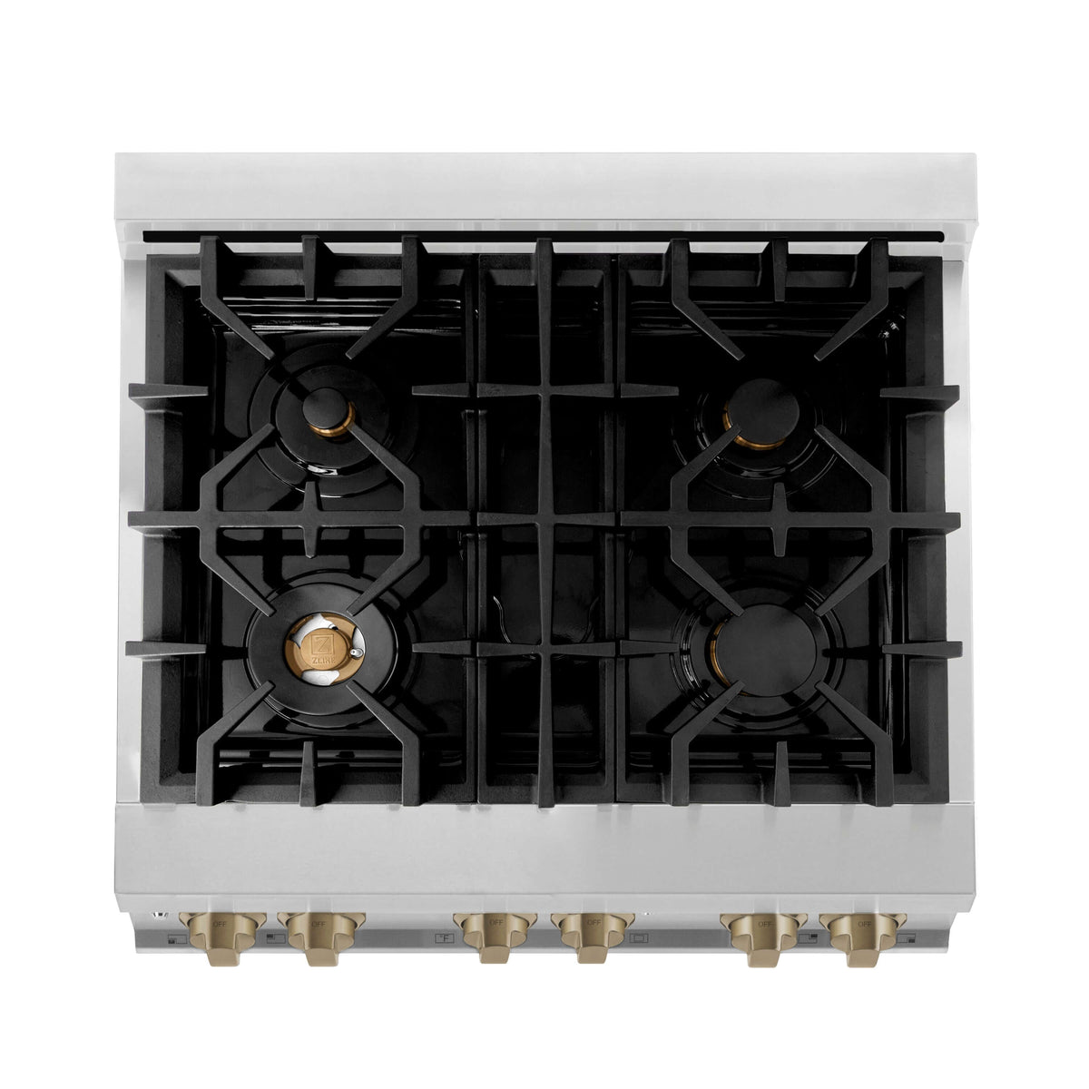 ZLINE 30 in. Autograph Edition Kitchen Package with Stainless Steel Dual Fuel Range and Range Hood with Champagne Bronze Accents (3AKP-RARHDWM30-CB) - MyBBQDirect