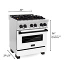 ZLINE 30 in. Autograph Edition Kitchen Package with Stainless Steel Dual Fuel Range with White Matte Door, Range Hood and Dishwasher with Matte Black Accents (3AKP-RAWMRHDWM30-MB)