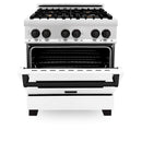 ZLINE 30 in. Autograph Edition Kitchen Package with Stainless Steel Dual Fuel Range with White Matte Door, Range Hood and Dishwasher with Matte Black Accents (3AKP-RAWMRHDWM30-MB)