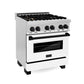 ZLINE 30 in. Autograph Edition Kitchen Package with Stainless Steel Dual Fuel Range with White Matte Door, Range Hood and Dishwasher with Matte Black Accents (3AKP-RAWMRHDWM30-MB)