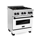 ZLINE 30 in. Autograph Edition Kitchen Package with Stainless Steel Dual Fuel Range with White Matte Door, Range Hood and Dishwasher with Matte Black Accents (3AKP-RAWMRHDWM30-MB)
