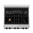 ZLINE 30 in. Autograph Edition Kitchen Package with Stainless Steel Dual Fuel Range with White Matte Door, Range Hood and Dishwasher with Matte Black Accents (3AKP-RAWMRHDWM30-MB)