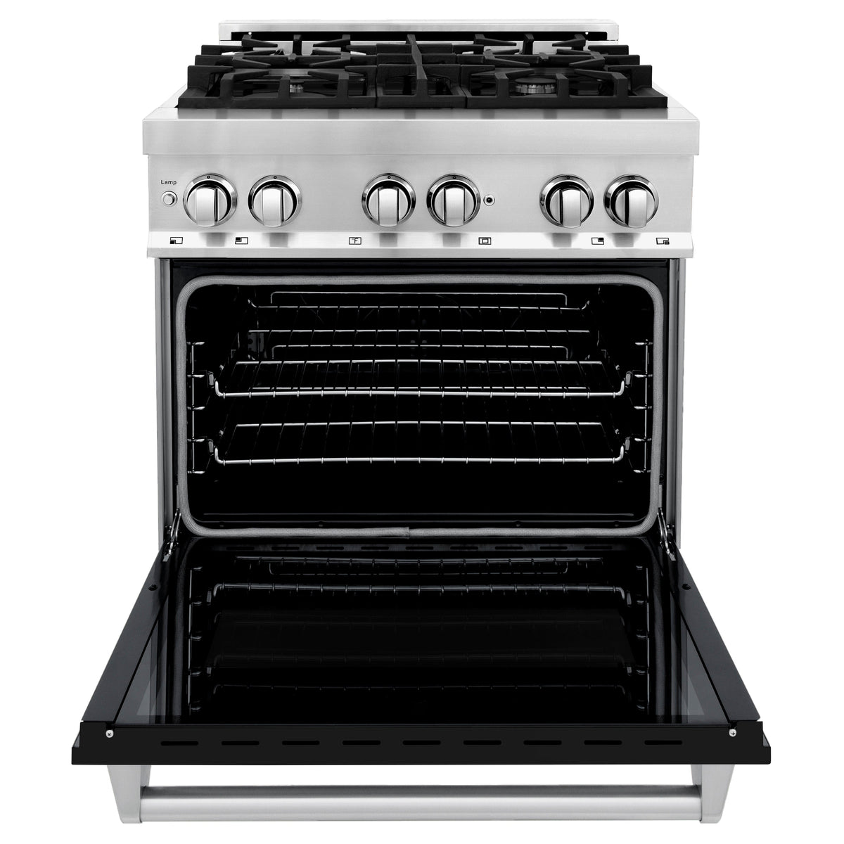 ZLINE 30 in. Kitchen Package with Stainless Steel Dual Fuel Range with Black Matte Door and Convertible Vent Range Hood (2KP-RABLMRH30) - MyBBQDirect