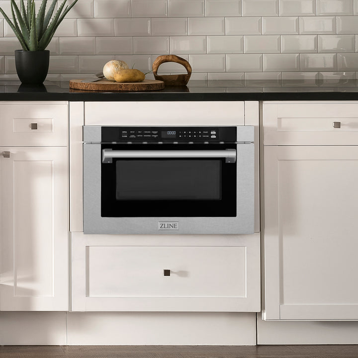 ZLINE 24" 1.2 cu. ft. Built-in Microwave Drawer with a Traditional Handle in Fingerprint Resistant Stainless Steel (MWD-1-SS-H)