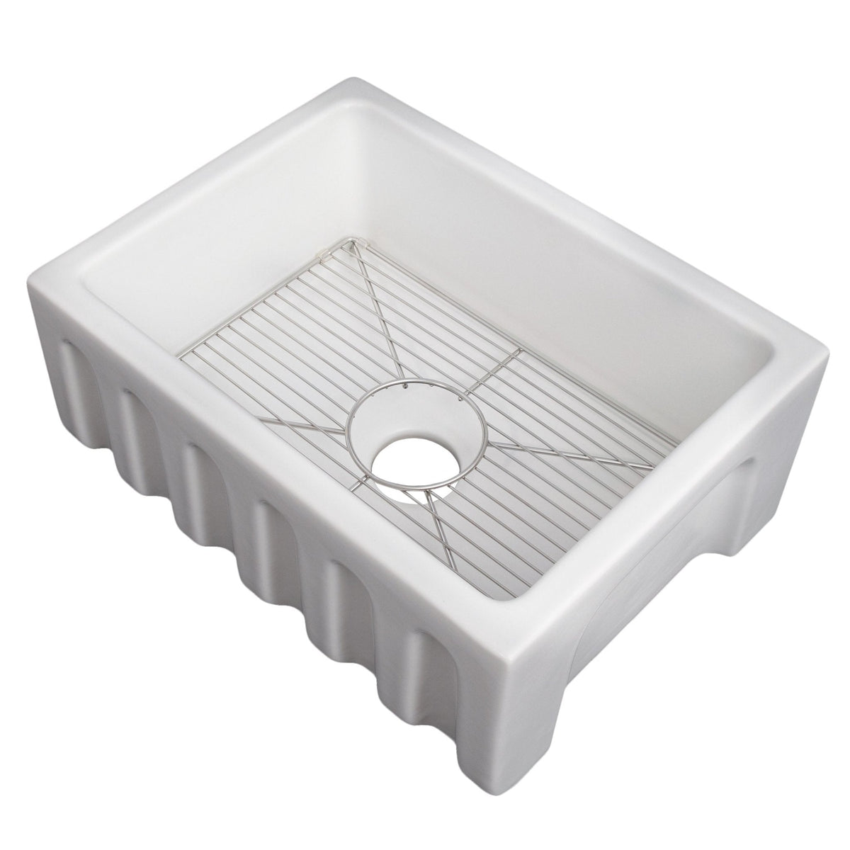 ZLINE 24 in. Venice Farmhouse Apron Front Reversible Single Bowl Fireclay Kitchen Sink with Bottom Grid (FRC5120) - MyBBQDirect