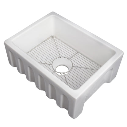 ZLINE 24 in. Venice Farmhouse Apron Front Reversible Single Bowl Fireclay Kitchen Sink with Bottom Grid (FRC5120) - MyBBQDirect
