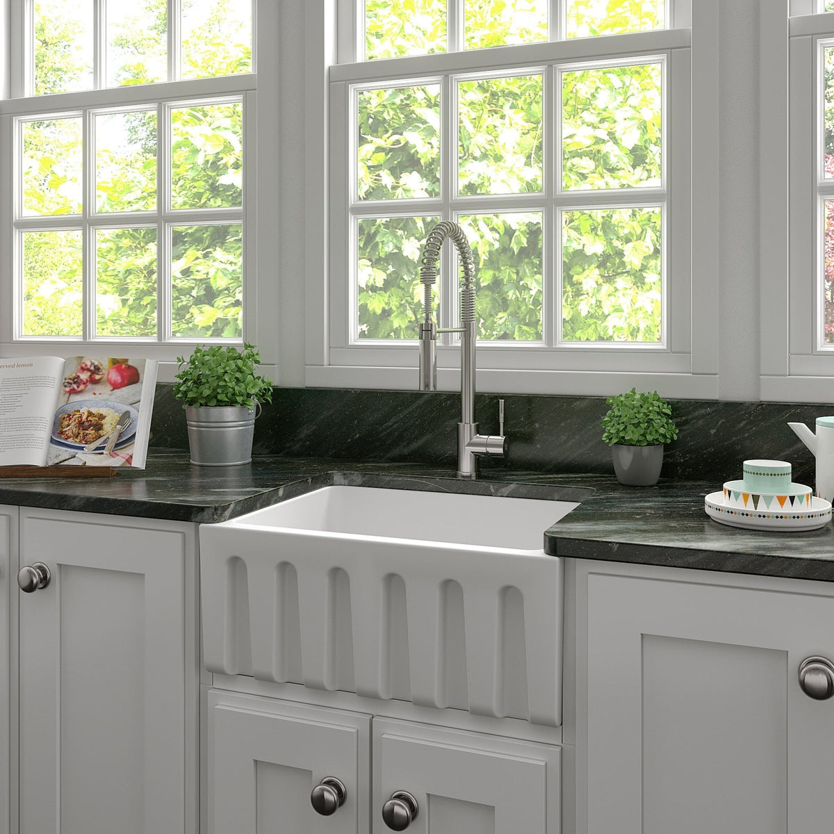 ZLINE 24 in. Venice Farmhouse Apron Front Reversible Single Bowl Fireclay Kitchen Sink with Bottom Grid (FRC5120) - MyBBQDirect