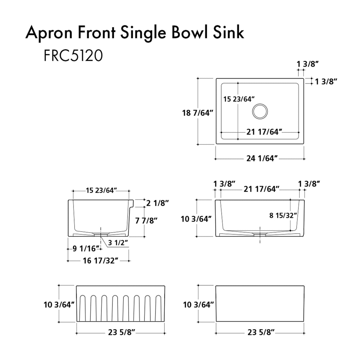 ZLINE 24 in. Venice Farmhouse Apron Front Reversible Single Bowl Fireclay Kitchen Sink with Bottom Grid (FRC5120) - MyBBQDirect