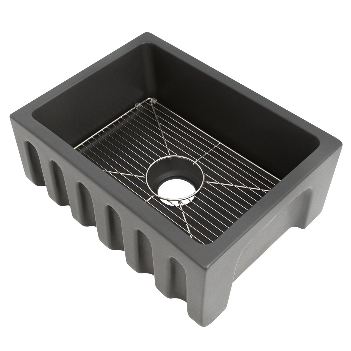 ZLINE 24 in. Venice Farmhouse Apron Front Reversible Single Bowl Fireclay Kitchen Sink with Bottom Grid (FRC5120) - MyBBQDirect