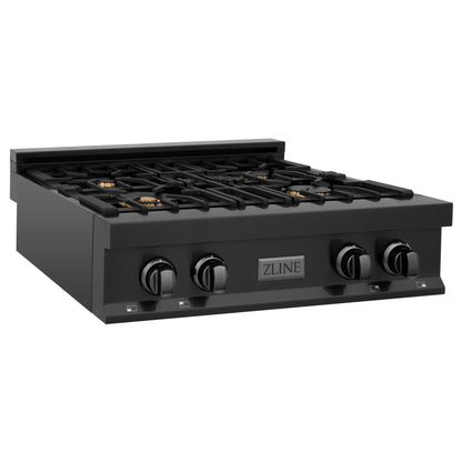 ZLINE 30" Porcelain Gas Stovetop in Black Stainless with Brass Burners (RTB-BR-30)