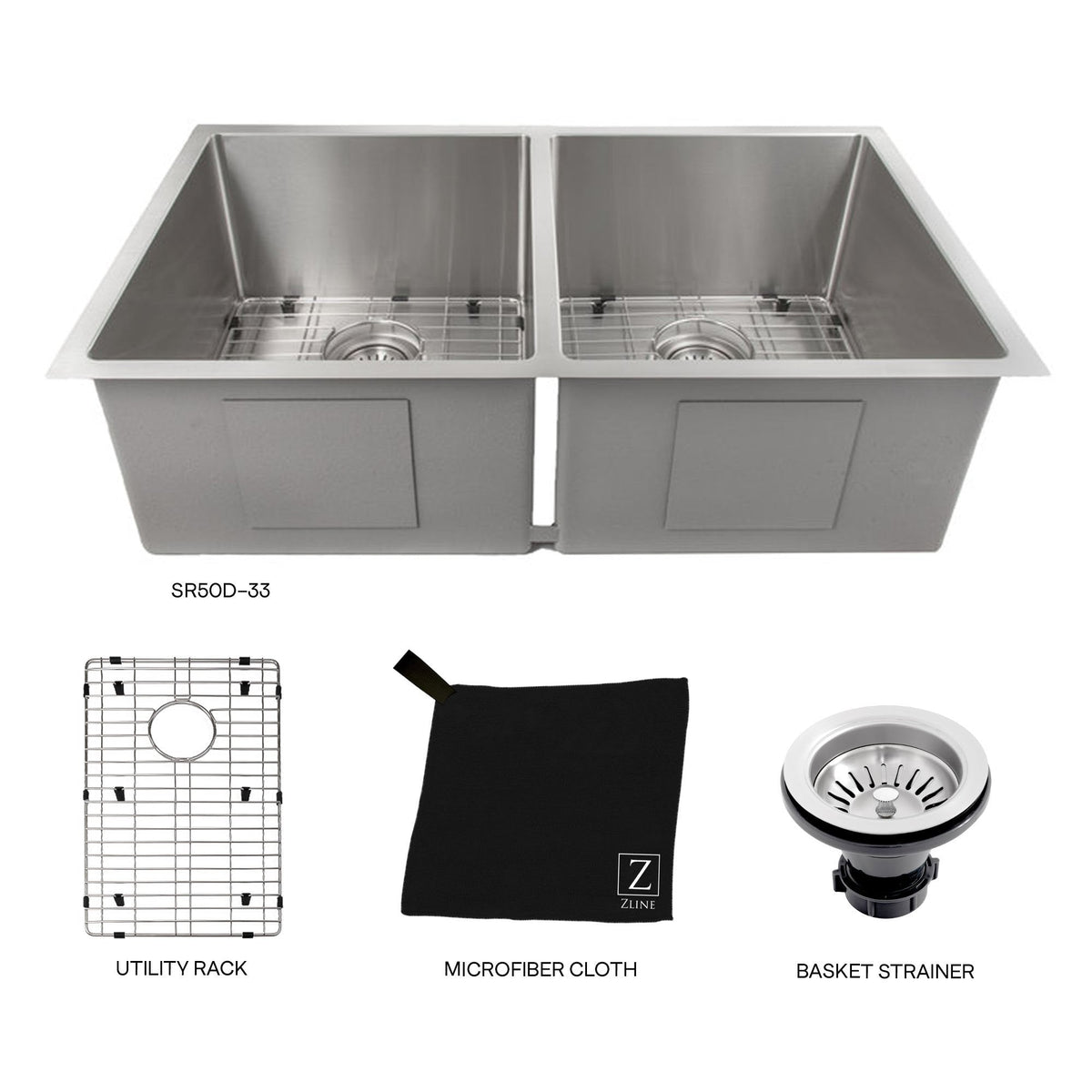 ZLINE 33 in. Anton Undermount Double Bowl Kitchen Sink with Bottom Grid (SR50D-33) - MyBBQDirect