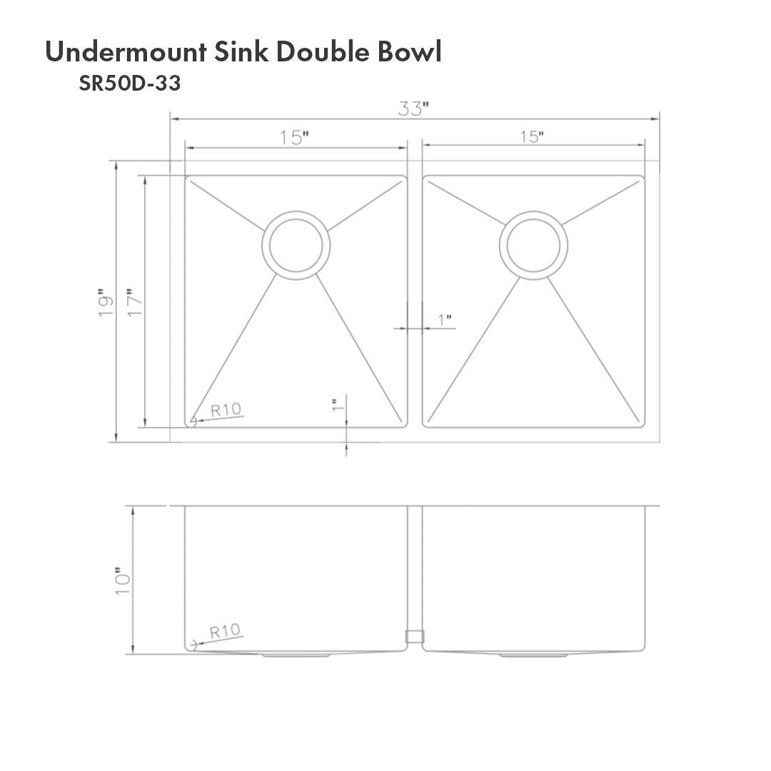 ZLINE 33 in. Anton Undermount Double Bowl Kitchen Sink with Bottom Grid (SR50D-33) - MyBBQDirect