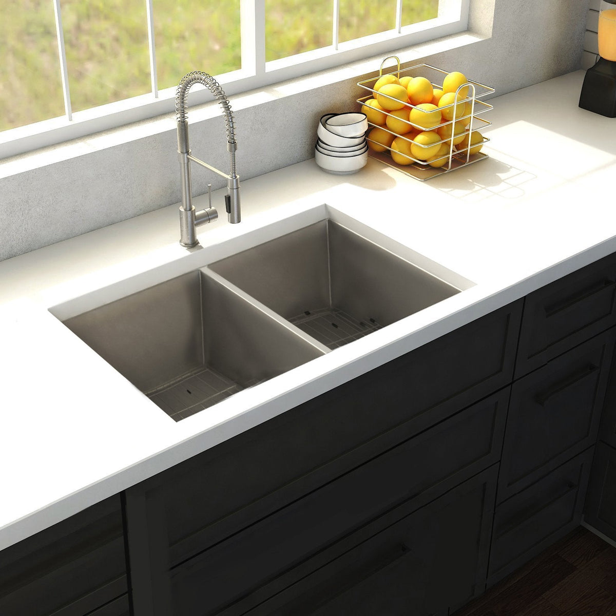 ZLINE 33 in. Anton Undermount Double Bowl Kitchen Sink with Bottom Grid (SR50D-33) - MyBBQDirect