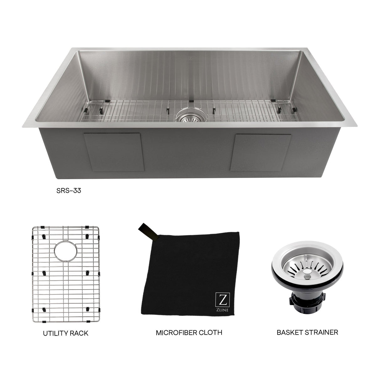 ZLINE 33 in. Meribel Undermount Single Bowl Stainless Steel Kitchen Sink with Bottom Grid (SRS-33) - MyBBQDirect