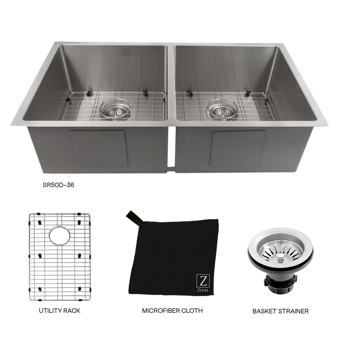 ZLINE 36 in. Anton Undermount Double Bowl Kitchen Sink with Bottom Grid (SR50D-36) - MyBBQDirect