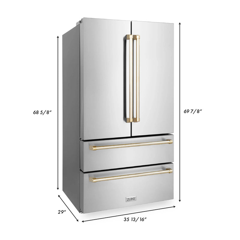 ZLINE 36" Autograph Edition 22.5 cu. ft Freestanding French Door Refrigerator with Ice Maker in Fingerprint Resistant Stainless Steel