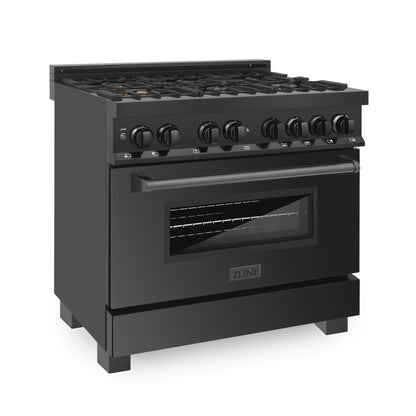 ZLINE 36 in. 4.6 cu. ft. Dual Fuel Range with Gas Stove and Electric Oven in Black Stainless Steel with Brass Burners (RAB-BR-36) - MyBBQDirect