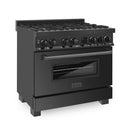 ZLINE 36 in. 4.6 cu. ft. Dual Fuel Range with Gas Stove and Electric Oven in Black Stainless Steel with Brass Burners (RAB-BR-36) - MyBBQDirect