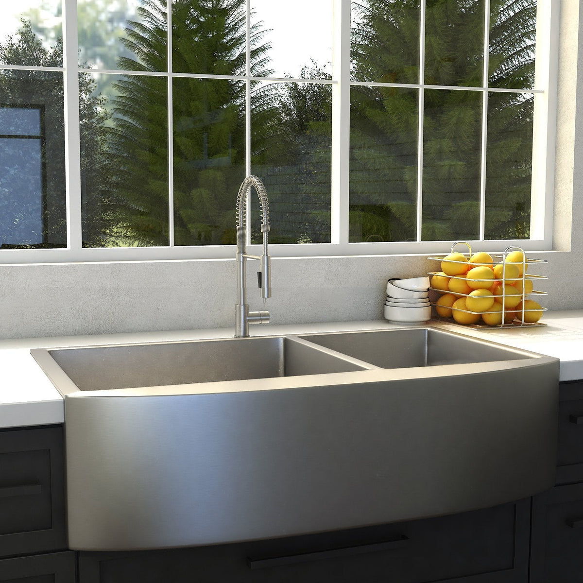 ZLINE 36 in. Niseko Farmhouse Apron Mount Double Bowl Kitchen Sink with Bottom Grid (SA50D) - MyBBQDirect