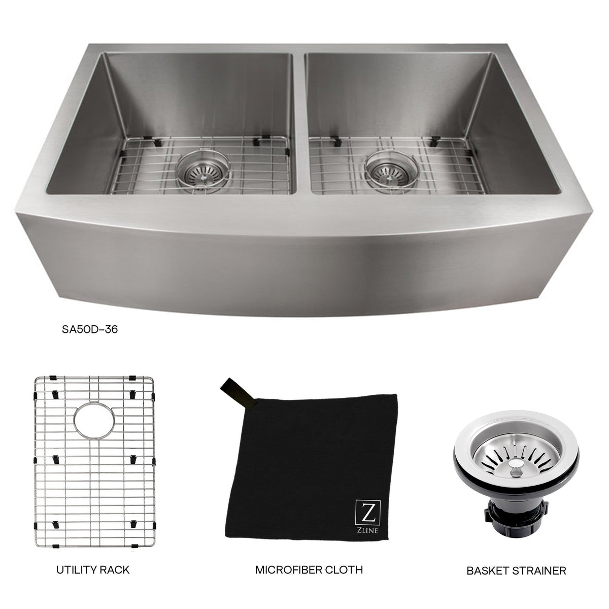 ZLINE 36 in. Niseko Farmhouse Apron Mount Double Bowl Kitchen Sink with Bottom Grid (SA50D) - MyBBQDirect
