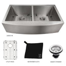 ZLINE 36 in. Niseko Farmhouse Apron Mount Double Bowl Kitchen Sink with Bottom Grid (SA50D) - MyBBQDirect