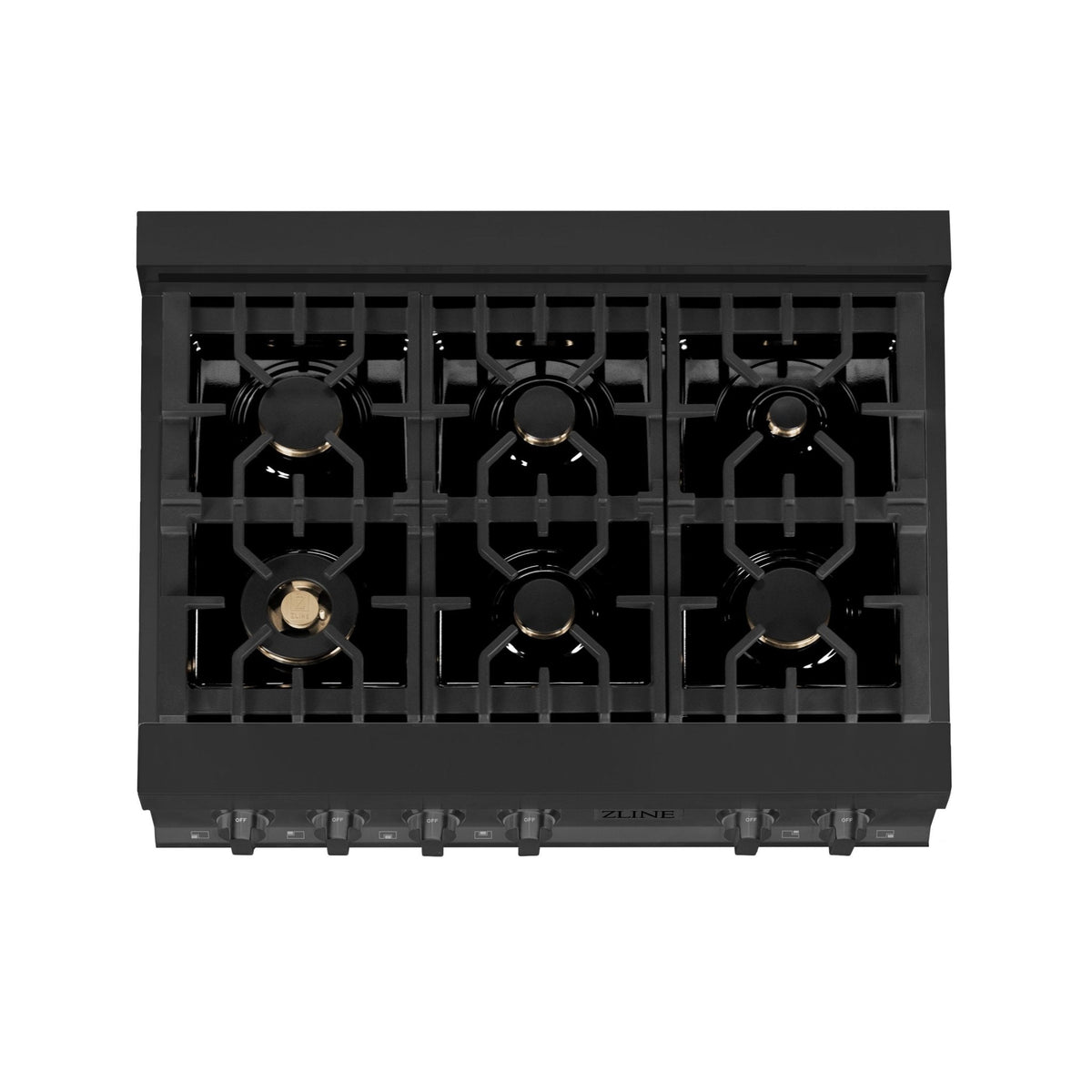 ZLINE 36 in. Porcelain Gas Stovetop in Black Stainless with 6 Gas Brass Burners (RTB-BR-36) - MyBBQDirect