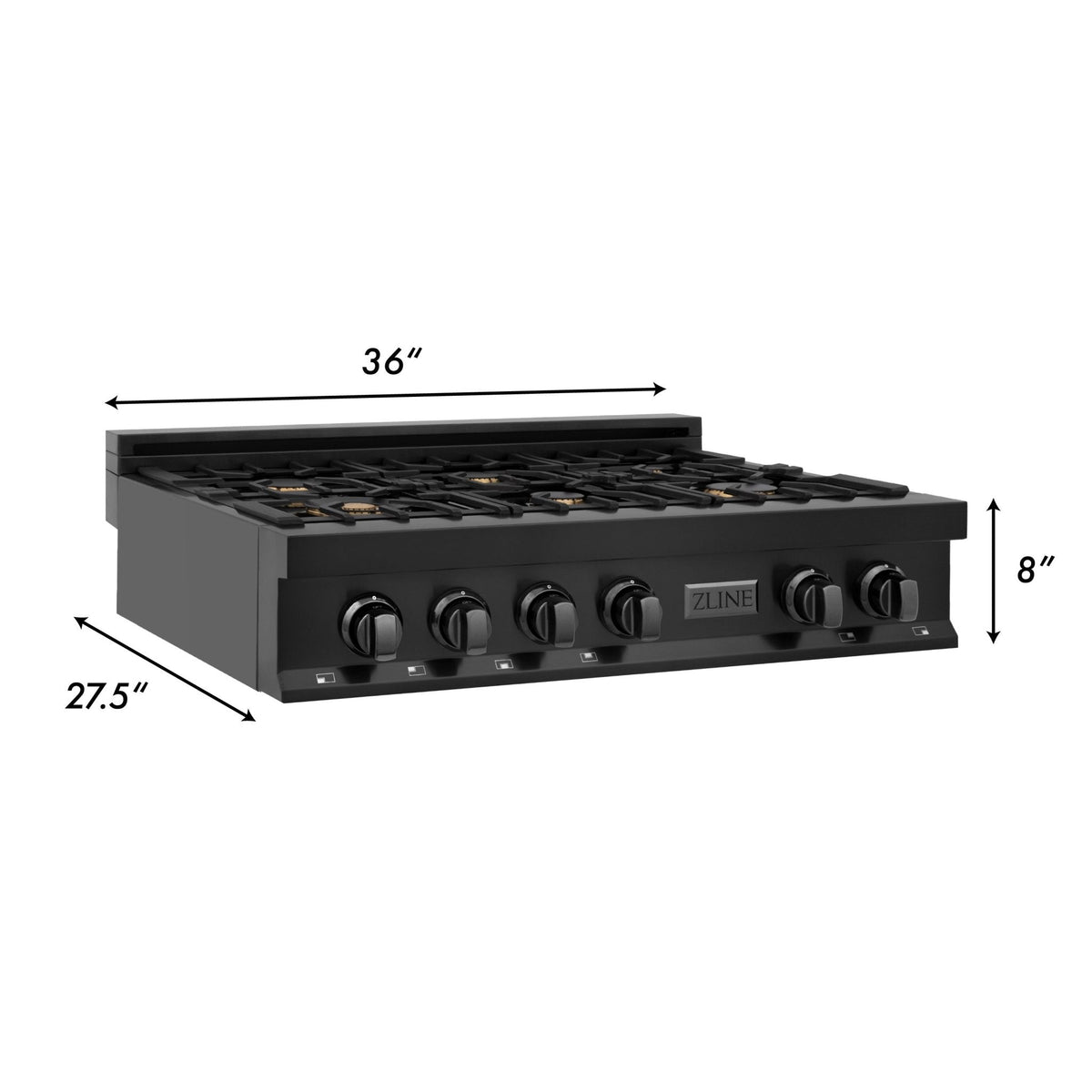 ZLINE 36 in. Porcelain Gas Stovetop in Black Stainless with 6 Gas Brass Burners (RTB-BR-36) - MyBBQDirect