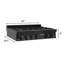 ZLINE 36 in. Porcelain Gas Stovetop in Black Stainless with 6 Gas Brass Burners (RTB-BR-36) - MyBBQDirect