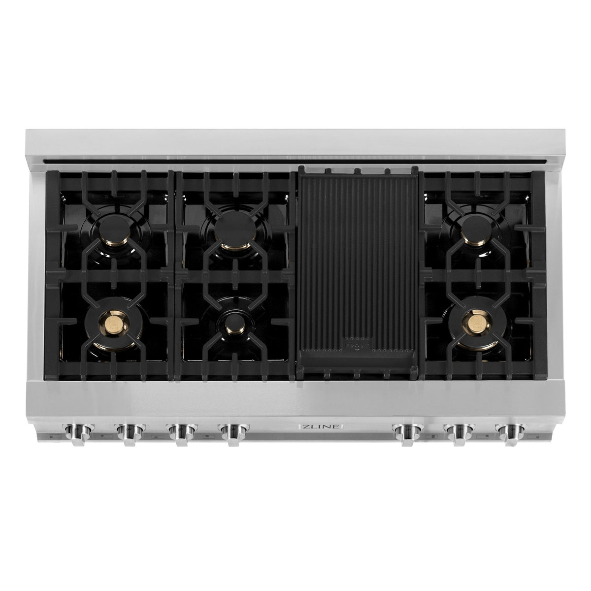 ZLINE 48 in. Porcelain Gas Stovetop with 7 Gas Burners and Griddle (RT48) Available with Brass Burners - MyBBQDirect