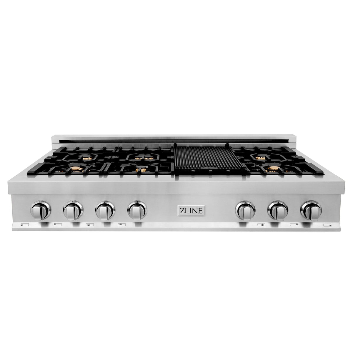 ZLINE 48 in. Porcelain Gas Stovetop with 7 Gas Burners and Griddle (RT48) Available with Brass Burners - MyBBQDirect