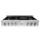 ZLINE 48 in. Porcelain Gas Stovetop with 7 Gas Burners and Griddle (RT48) Available with Brass Burners - MyBBQDirect
