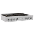 ZLINE 48 in. Porcelain Gas Stovetop in DuraSnow Stainless Steel with 7 Gas Burners and Griddle (RTS-48) Available with Brass Burners - MyBBQDirect