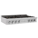 ZLINE 48 in. Porcelain Gas Stovetop in DuraSnow Stainless Steel with 7 Gas Burners and Griddle (RTS-48) Available with Brass Burners - MyBBQDirect