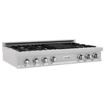 ZLINE 48 in. Porcelain Gas Stovetop in DuraSnow Stainless Steel with 7 Gas Burners and Griddle (RTS-48) Available with Brass Burners - MyBBQDirect