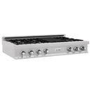 ZLINE 48 in. Porcelain Gas Stovetop in DuraSnow Stainless Steel with 7 Gas Burners and Griddle (RTS-48) Available with Brass Burners - MyBBQDirect