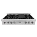 ZLINE 48 in. Porcelain Gas Stovetop in DuraSnow Stainless Steel with 7 Gas Burners and Griddle (RTS-48) Available with Brass Burners - MyBBQDirect