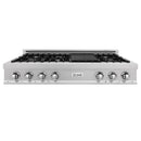 ZLINE 48 in. Porcelain Gas Stovetop in DuraSnow Stainless Steel with 7 Gas Burners and Griddle (RTS-48) Available with Brass Burners - MyBBQDirect