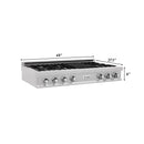 ZLINE 48 in. Porcelain Gas Stovetop in DuraSnow Stainless Steel with 7 Gas Burners and Griddle (RTS-48) Available with Brass Burners - MyBBQDirect