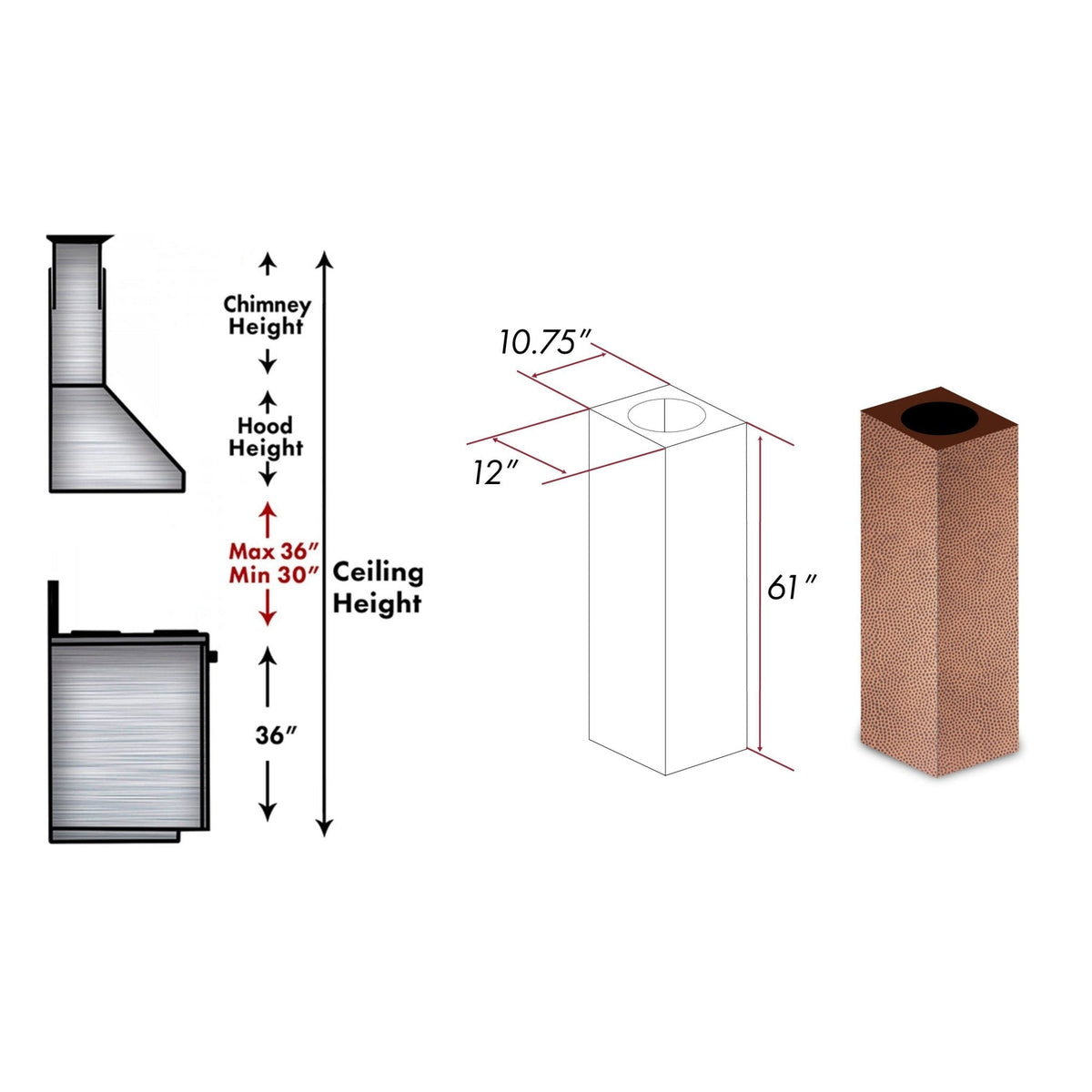 ZLINE 61 in. Hand Hammered Copper Finished Chimney Extension for Ceilings up to 12.5 ft. (8GL2Hi-E) - MyBBQDirect