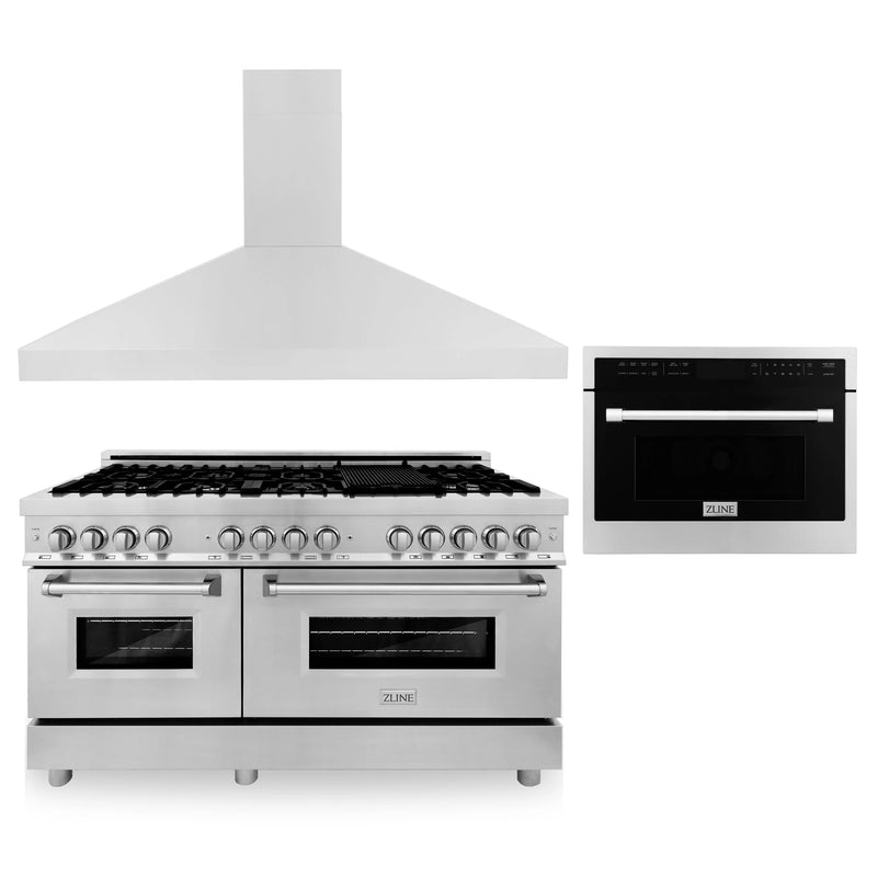 Products ZLINE Appliance Package - 60" Kitchen Package with Stainless Steel Dual Fuel Range, Convertible Vent Range Hood and 24" Microwave Oven 