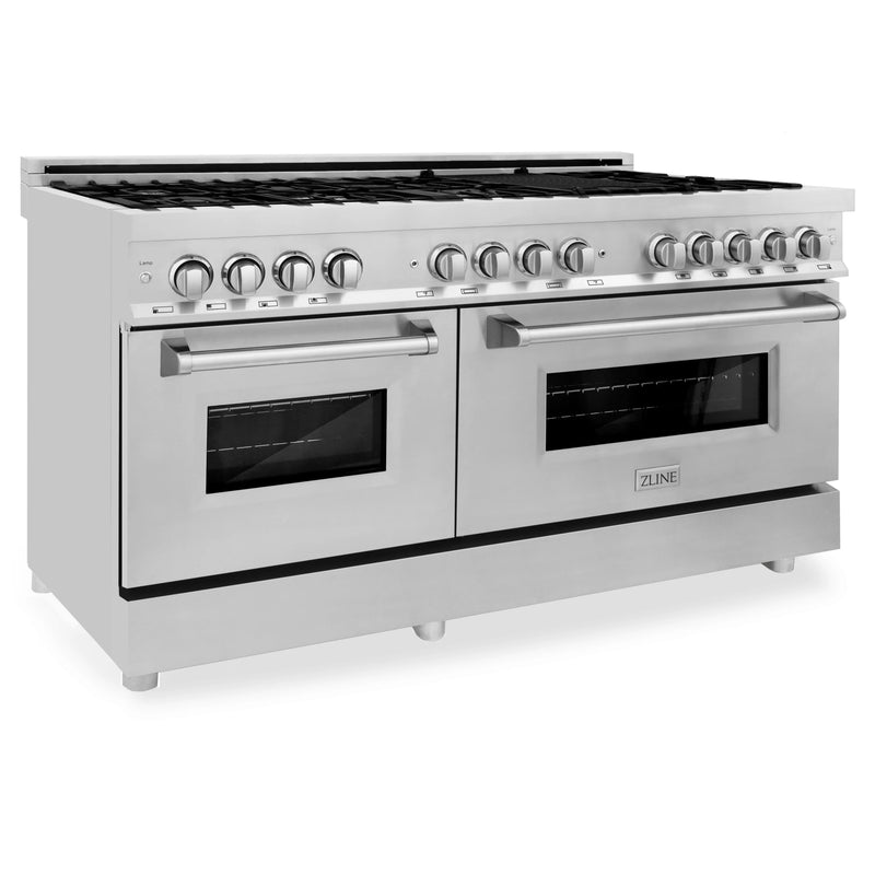 ZLINE Appliance Package -  60" Kitchen Package with Stainless Steel Dual Fuel Range, Convertible Vent Range Hood and 24" Microwave Oven - 3KP-RARHMWO-60