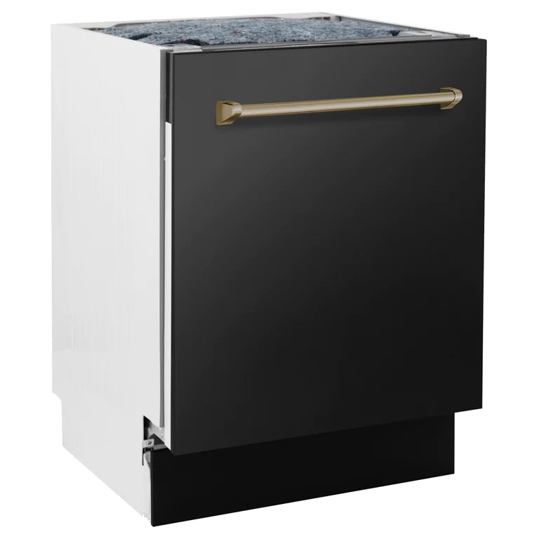ZLINE Autograph Series 24 inch Tall Dishwasher in Black Stainless Steel with Champagne Bronze Handle, DWVZ-BS-24-CB