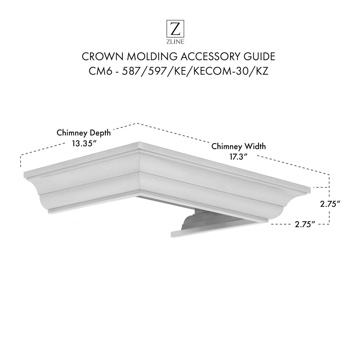 ZLINE Crown Molding 6 For 587/597/KE/KECOM-30/KZ Wall Range Hood Stainless Steel (CM6-587/597/KE/KECOM-30/KZ) - MyBBQDirect