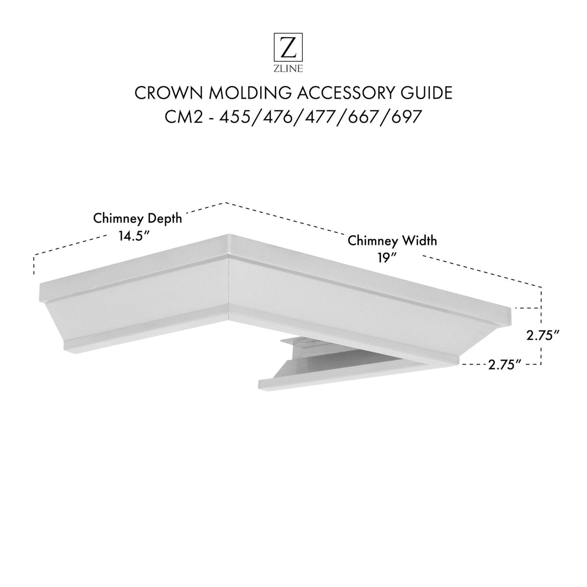 ZLINE Crown Molding Profile 2 for Wall Mount Range Hood (CM2-455/476/477/667/697) - MyBBQDirect