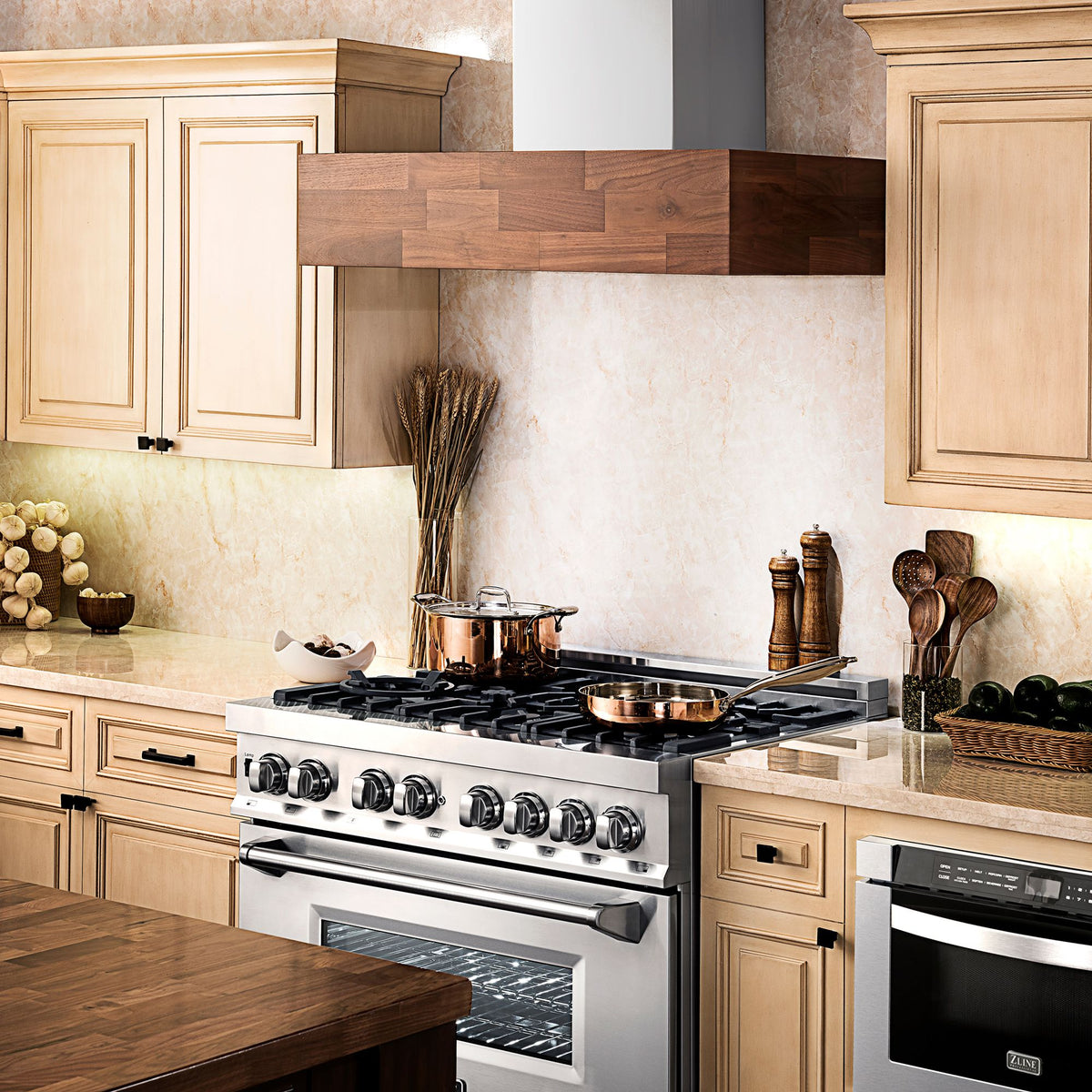 ZLINE Remote Blower Ducted Designer Series Wooden Wall Mount Range Hood in Butcher Block (681W-RD/RS) - MyBBQDirect