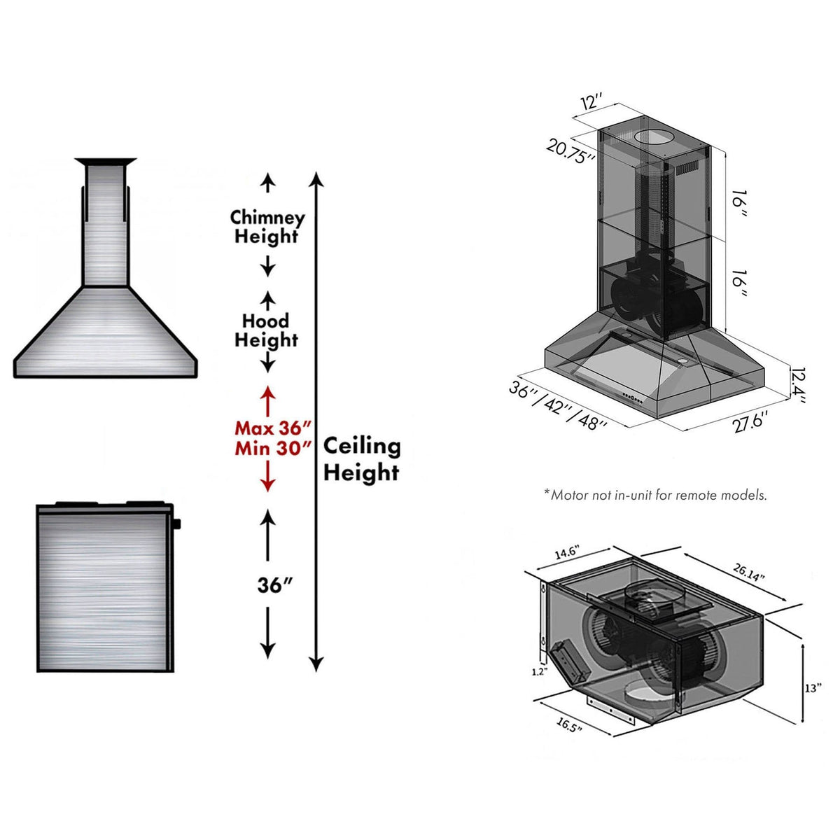 ZLINE Remote Blower Island Mount Range Hood in Stainless Steel with 400 and 700 CFM Options (697i-RD) - MyBBQDirect