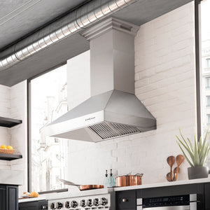 ZLINE Ducted Vent Wall Mount Range Hood in Stainless Steel with Built-in ZLINE CrownSound Bluetooth Speakers (697CRN-BT)