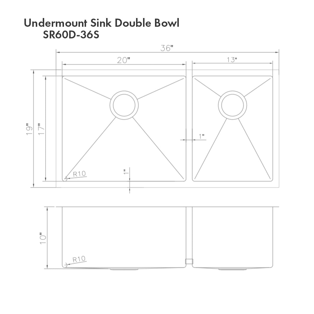 ZLINE 36 in. Chamonix Undermount Double Bowl Kitchen Sink with Bottom Grid (SR60D-36) - MyBBQDirect